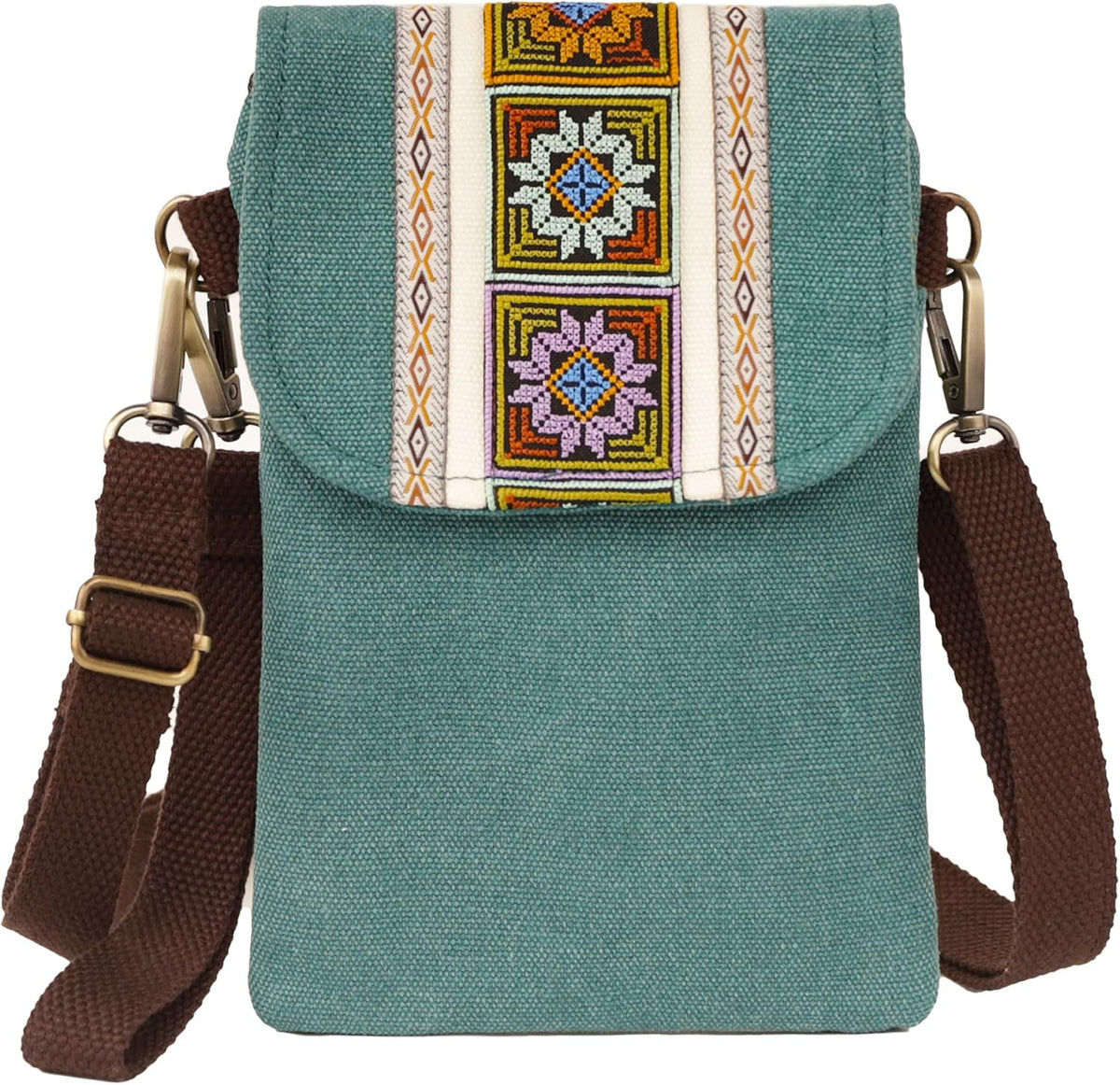 Vintage Embroidered Canvas Flip Small Crossbody Bag Cell Phone Pouch for Women Wristlet Wallet Bag Coin Purse
