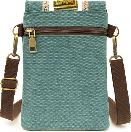 Vintage Embroidered Canvas Flip Small Crossbody Bag Cell Phone Pouch for Women Wristlet Wallet Bag Coin Purse