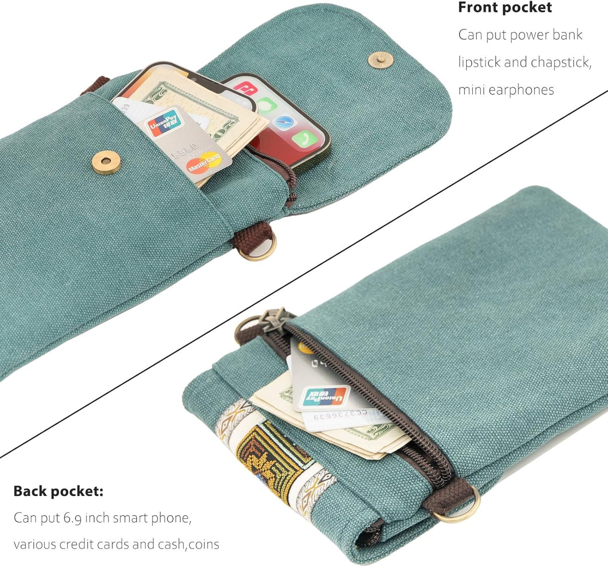 Vintage Embroidered Canvas Flip Small Crossbody Bag Cell Phone Pouch for Women Wristlet Wallet Bag Coin Purse