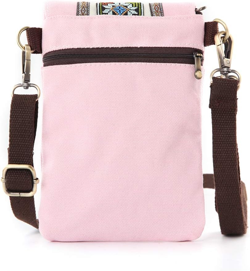 Vintage Embroidered Canvas Flip Small Crossbody Bag Cell Phone Pouch for Women Wristlet Wallet Bag Coin Purse