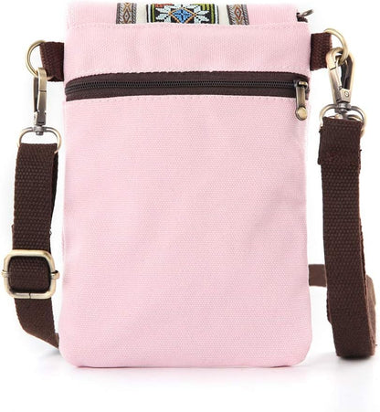 Vintage Embroidered Canvas Flip Small Crossbody Bag Cell Phone Pouch for Women Wristlet Wallet Bag Coin Purse