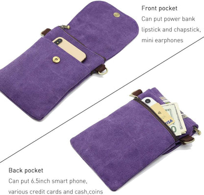 Vintage Embroidered Canvas Flip Small Crossbody Bag Cell Phone Pouch for Women Wristlet Wallet Bag Coin Purse