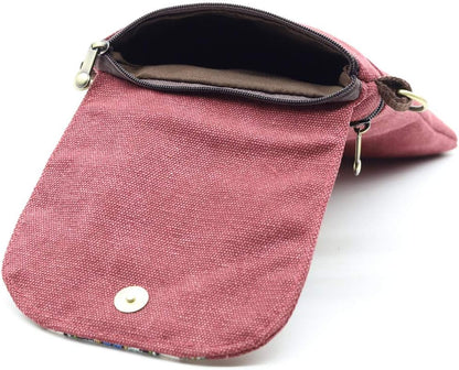 Vintage Embroidered Canvas Flip Small Crossbody Bag Cell Phone Pouch for Women Wristlet Wallet Bag Coin Purse