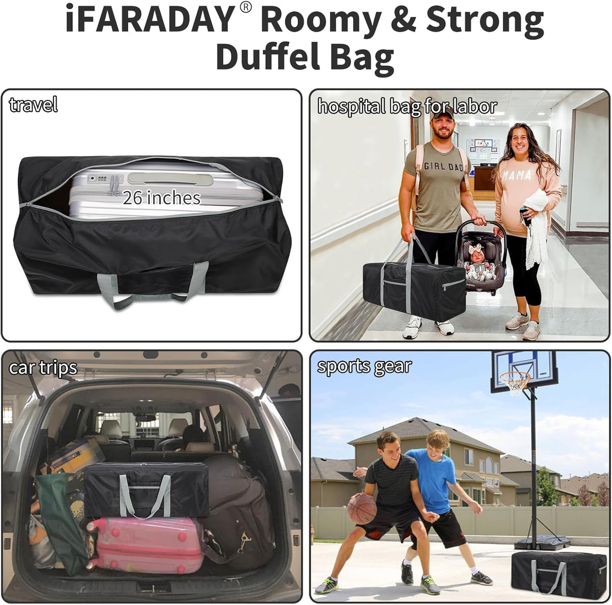 Foldable Duffle Bag for Travel, 30 inch, Orange | 75L Large, Spare Travel Duffel Bag, Lightweight, Trolley Sleeve