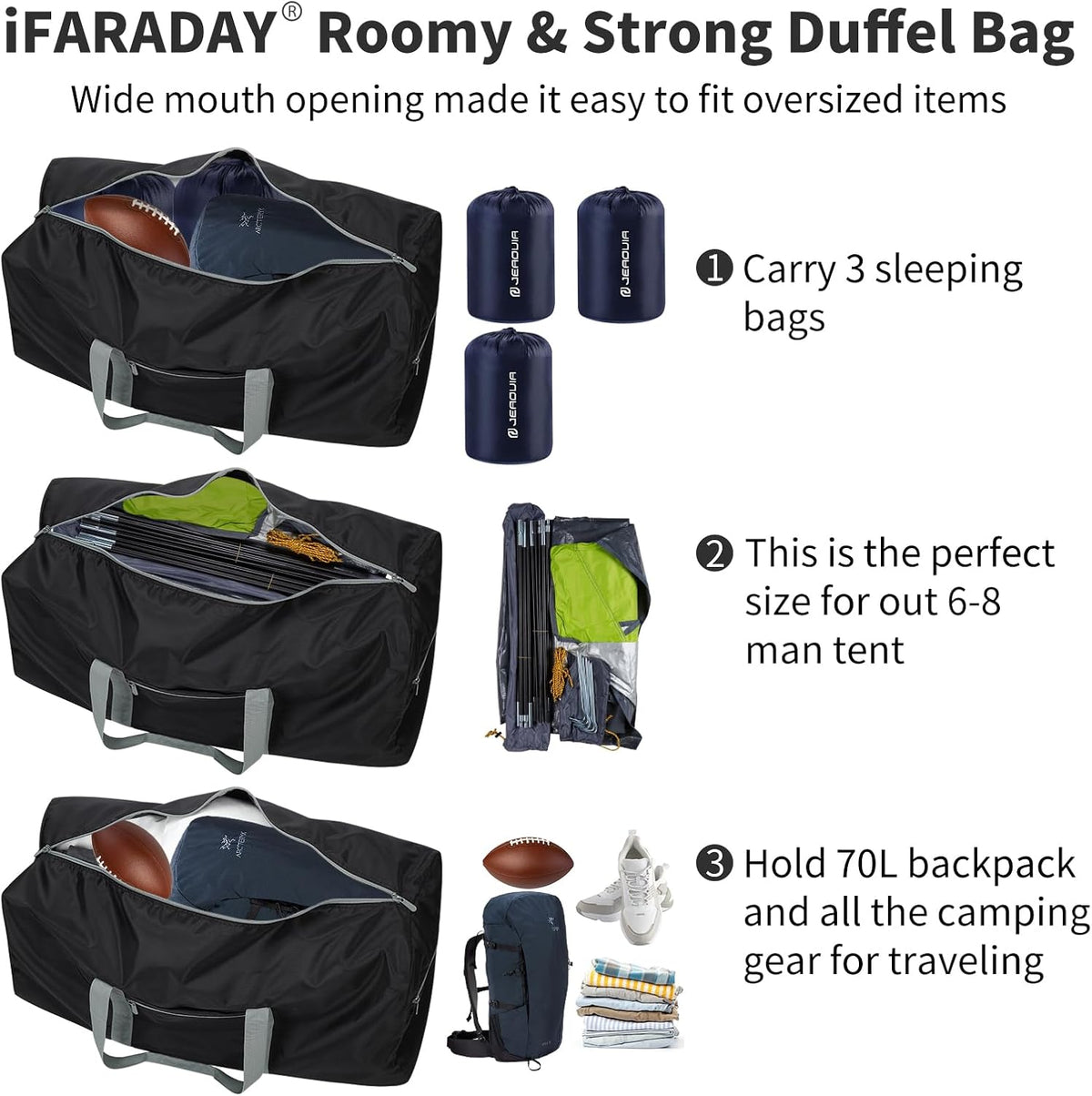 Foldable Duffle Bag for Travel, 30 inch, Orange | 75L Large, Spare Travel Duffel Bag, Lightweight, Trolley Sleeve