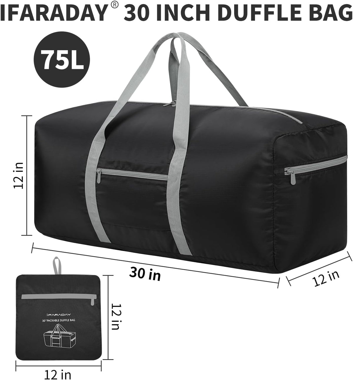 Foldable Duffle Bag for Travel, 30 inch, Orange | 75L Large, Spare Travel Duffel Bag, Lightweight, Trolley Sleeve