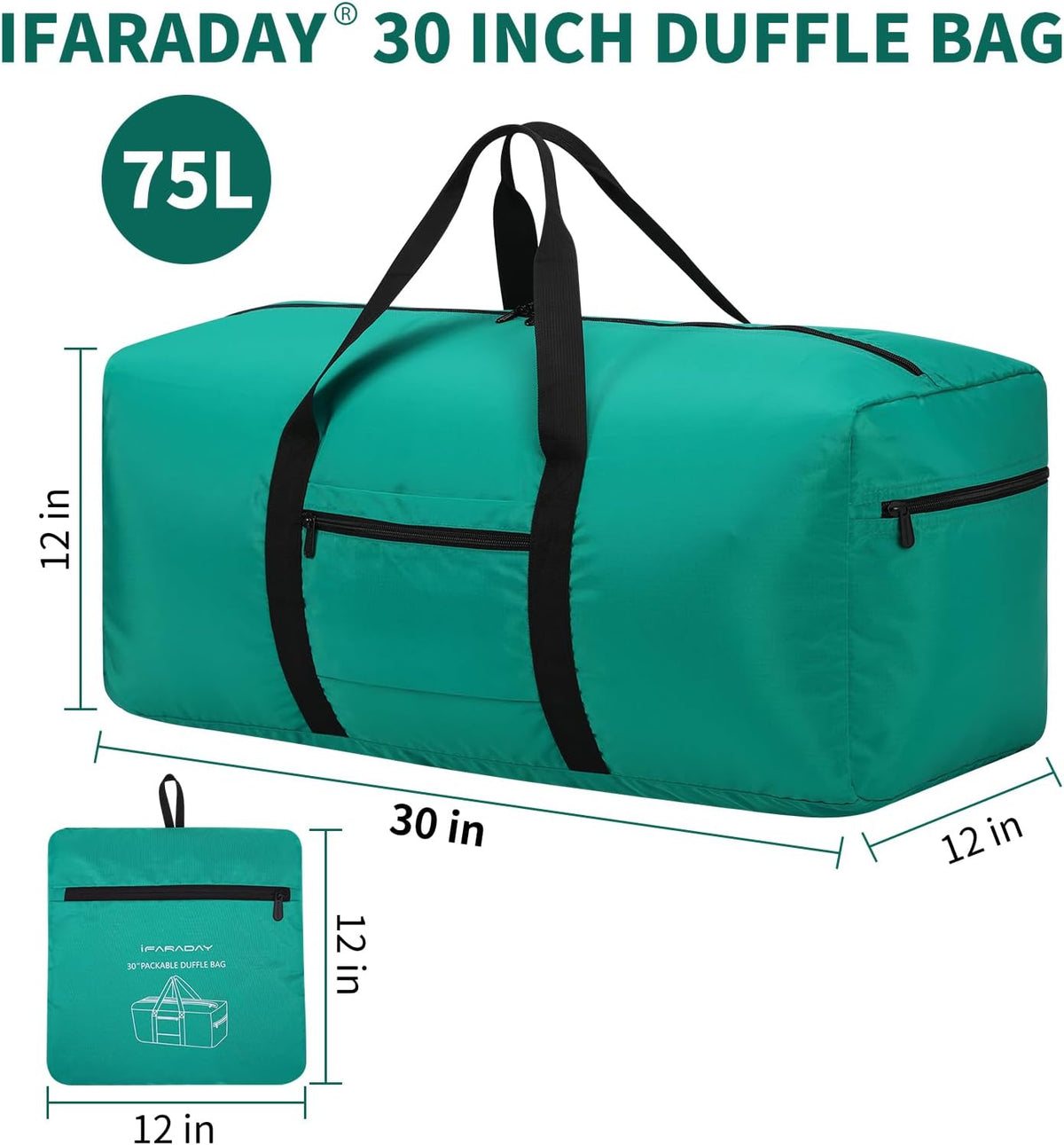 Foldable Duffle Bag for Travel, 30 inch, Orange | 75L Large, Spare Travel Duffel Bag, Lightweight, Trolley Sleeve