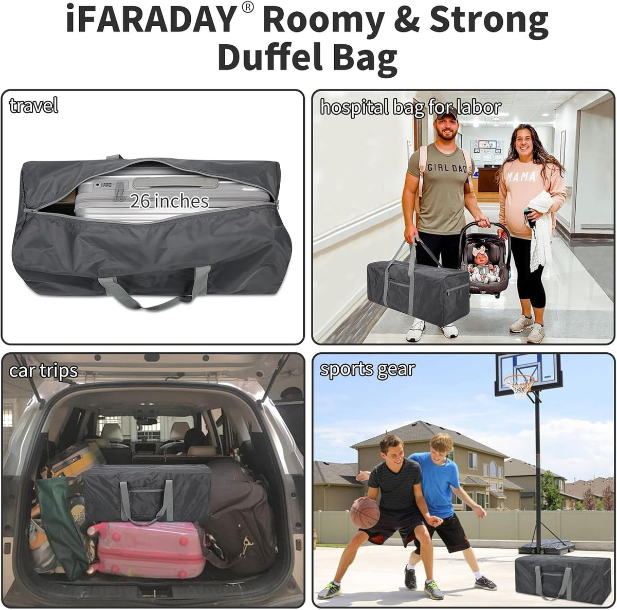 Foldable Duffle Bag for Travel, 30 inch, Orange | 75L Large, Spare Travel Duffel Bag, Lightweight, Trolley Sleeve