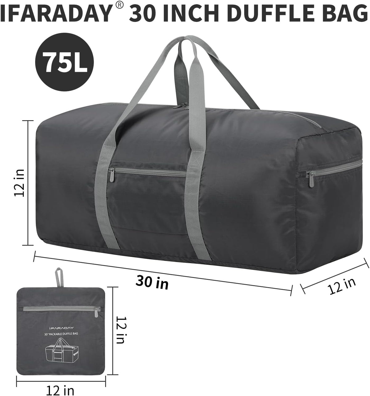 Foldable Duffle Bag for Travel, 30 inch, Orange | 75L Large, Spare Travel Duffel Bag, Lightweight, Trolley Sleeve