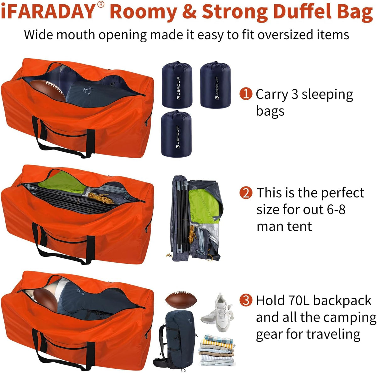 Foldable Duffle Bag for Travel, 30 inch, Orange | 75L Large, Spare Travel Duffel Bag, Lightweight, Trolley Sleeve
