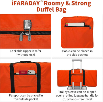 Foldable Duffle Bag for Travel, 30 inch, Orange | 75L Large, Spare Travel Duffel Bag, Lightweight, Trolley Sleeve