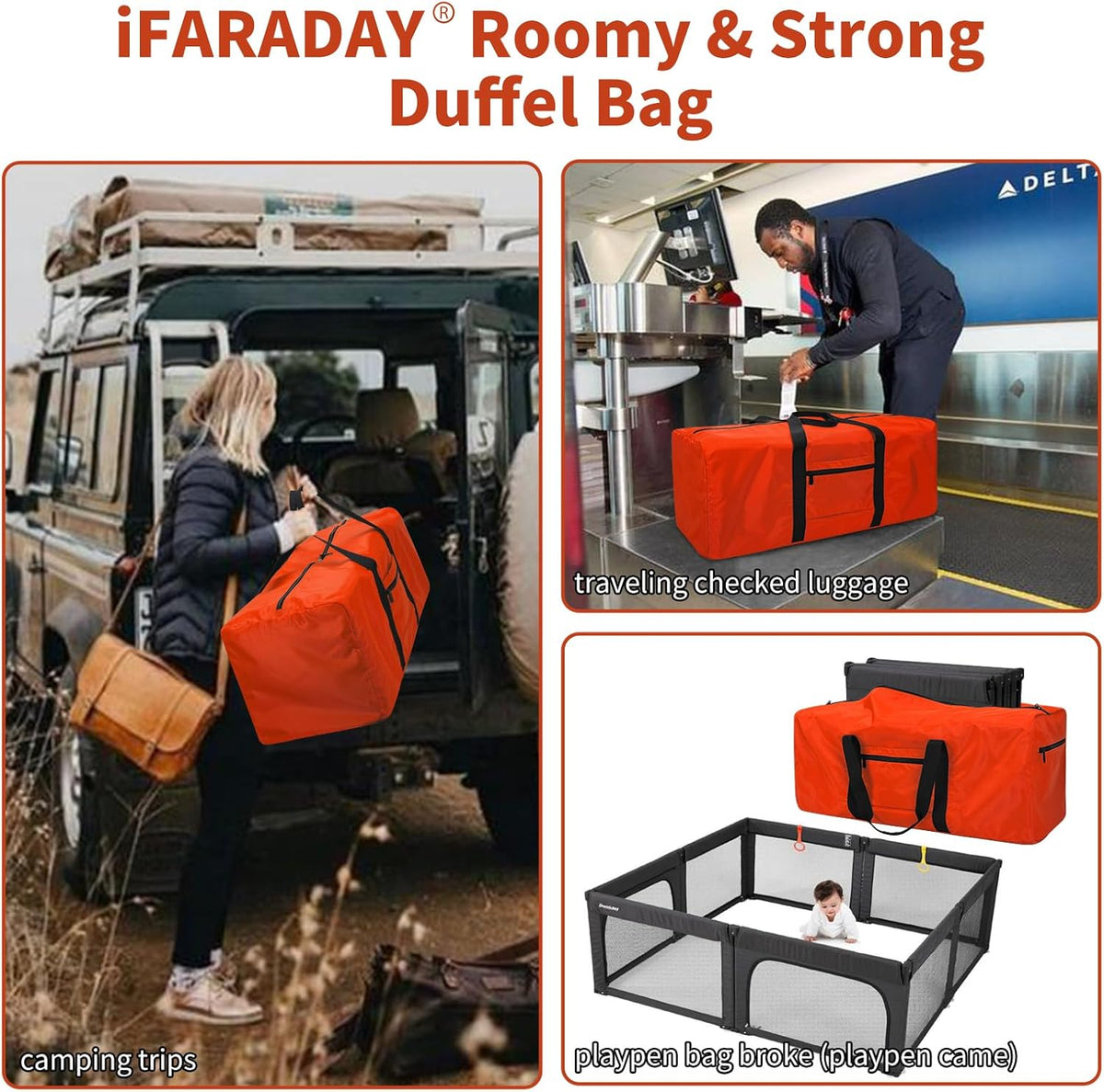 Foldable Duffle Bag for Travel, 30 inch, Orange | 75L Large, Spare Travel Duffel Bag, Lightweight, Trolley Sleeve