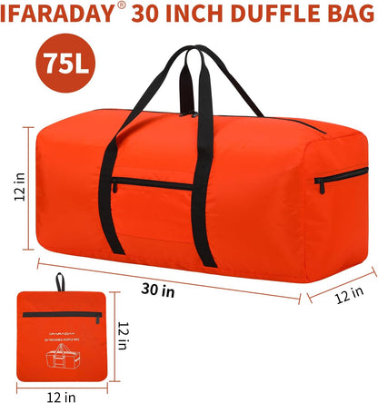 Foldable Duffle Bag for Travel, 30 inch, Orange | 75L Large, Spare Travel Duffel Bag, Lightweight, Trolley Sleeve