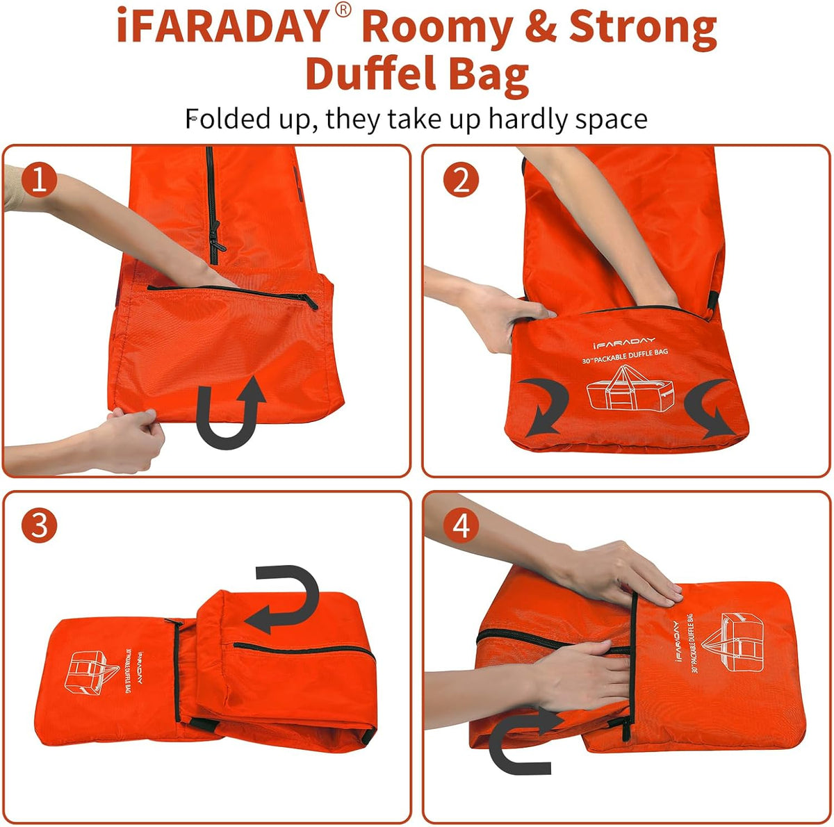 Foldable Duffle Bag for Travel, 30 inch, Orange | 75L Large, Spare Travel Duffel Bag, Lightweight, Trolley Sleeve