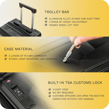 20 inch Carry On Luggage Expandable Top Opening/Clamshell Opening, TSA Approved Carry On Luggage Hard Shell Suitcases, Lightweight Away Carry On Suitcases, Grey