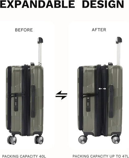 20 inch Carry On Luggage Expandable Top Opening/Clamshell Opening, TSA Approved Carry On Luggage Hard Shell Suitcases, Lightweight Away Carry On Suitcases, Grey