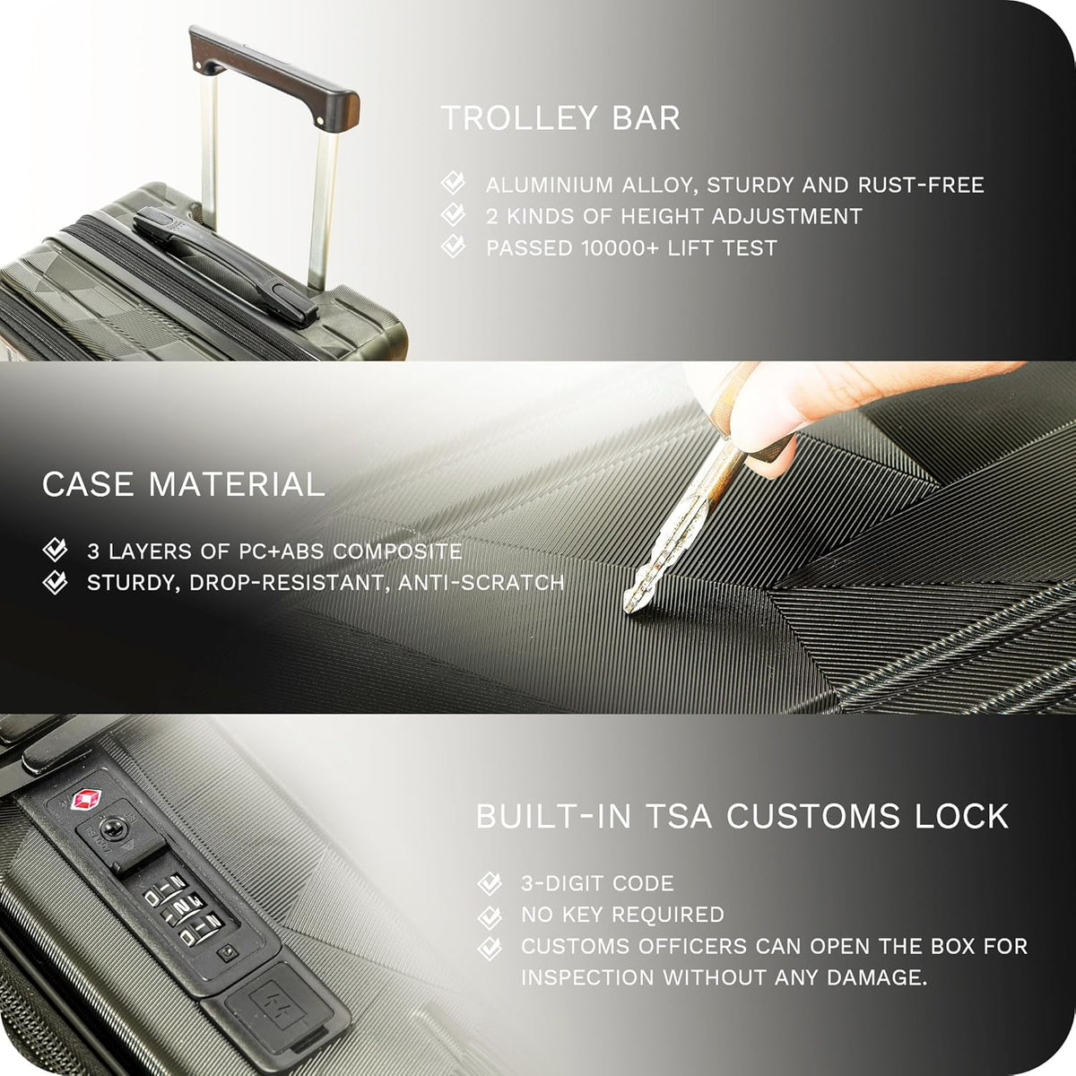 20 inch Carry On Luggage Expandable Top Opening/Clamshell Opening, TSA Approved Carry On Luggage Hard Shell Suitcases, Lightweight Away Carry On Suitcases, Grey