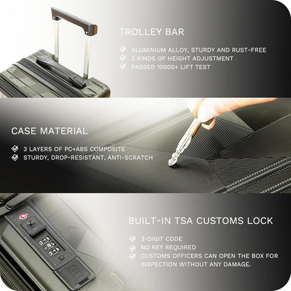20 inch Carry On Luggage Expandable Top Opening/Clamshell Opening, TSA Approved Carry On Luggage Hard Shell Suitcases, Lightweight Away Carry On Suitcases, Grey