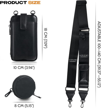Black Crossbody Phone Bag with Adjustable Strap and Coin Pouch – Stylish PU Leather Shoulder Purse for Everyday Use