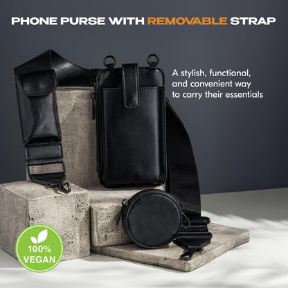 Black Crossbody Phone Bag with Adjustable Strap and Coin Pouch – Stylish PU Leather Shoulder Purse for Everyday Use