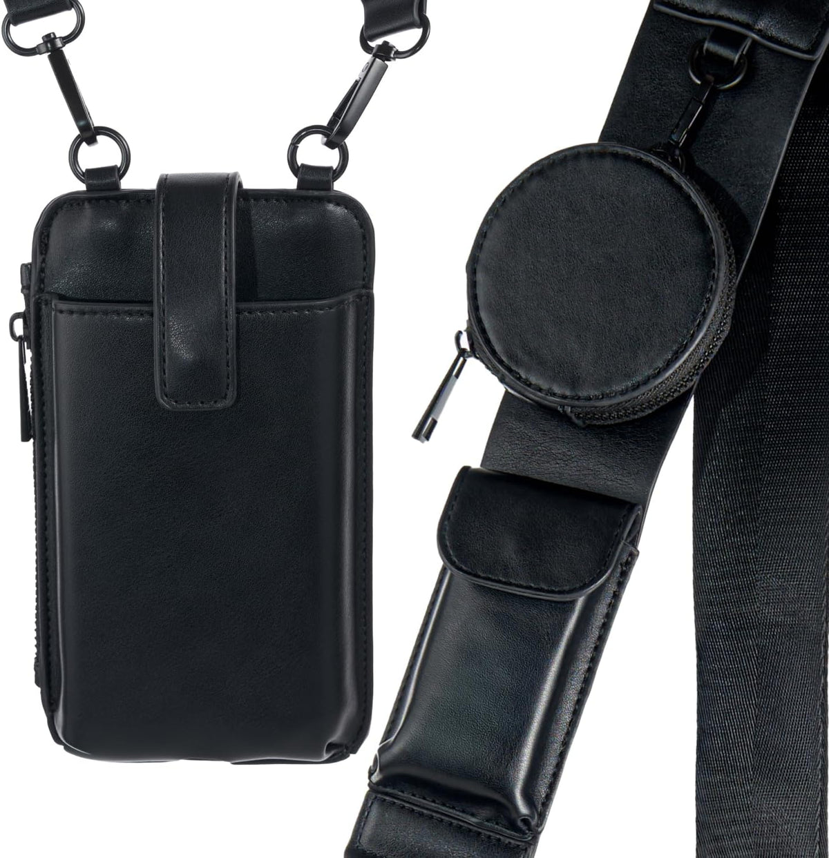 Black Crossbody Phone Bag with Adjustable Strap and Coin Pouch – Stylish PU Leather Shoulder Purse for Everyday Use