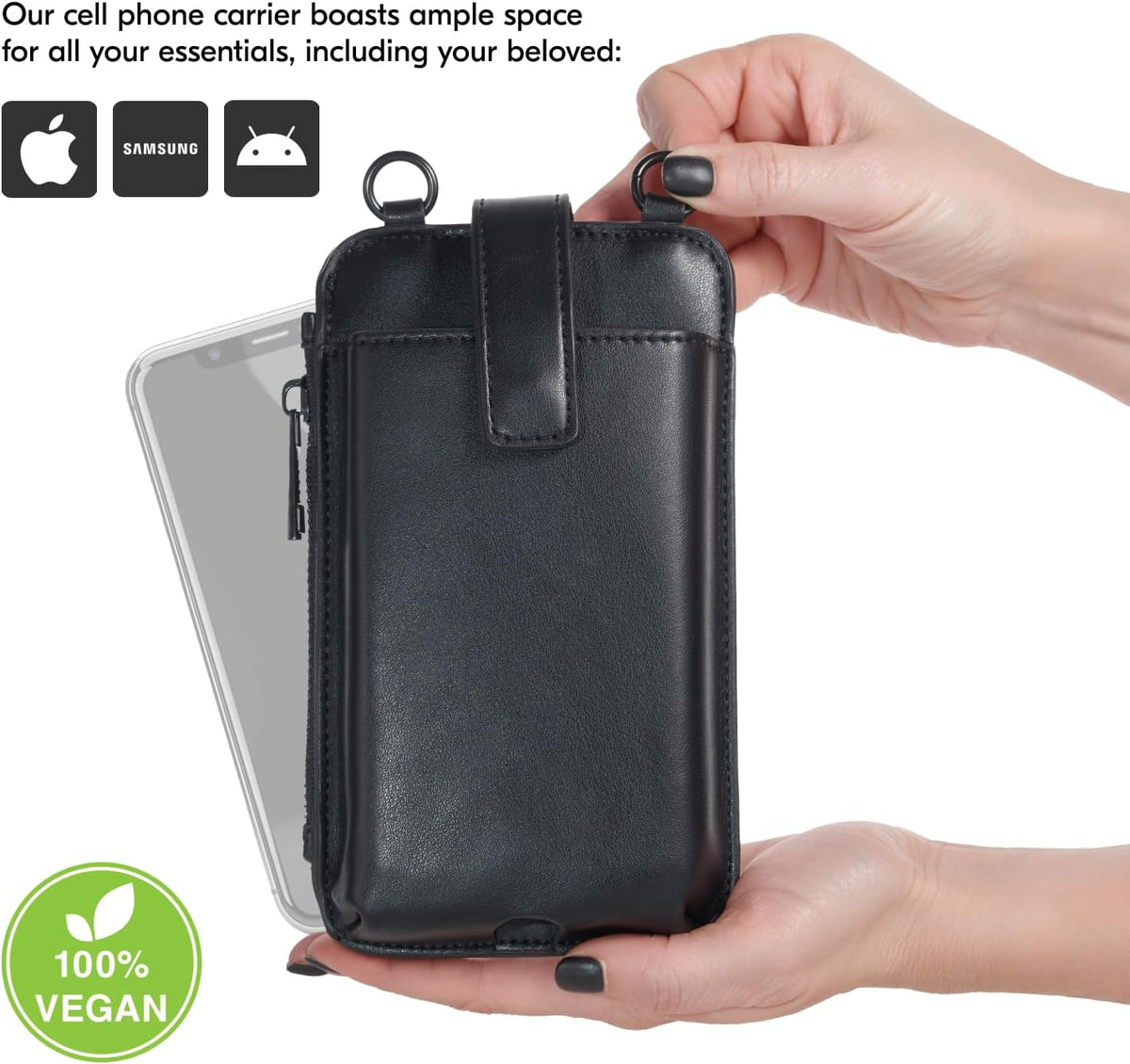Black Crossbody Phone Bag with Adjustable Strap and Coin Pouch – Stylish PU Leather Shoulder Purse for Everyday Use