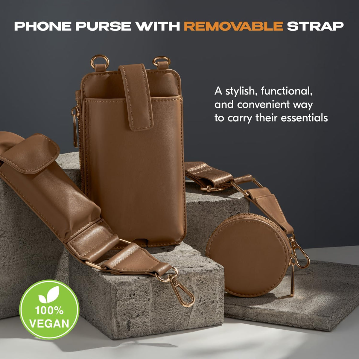 Black Crossbody Phone Bag with Adjustable Strap and Coin Pouch – Stylish PU Leather Shoulder Purse for Everyday Use