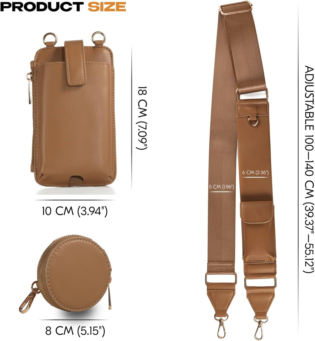 Black Crossbody Phone Bag with Adjustable Strap and Coin Pouch – Stylish PU Leather Shoulder Purse for Everyday Use