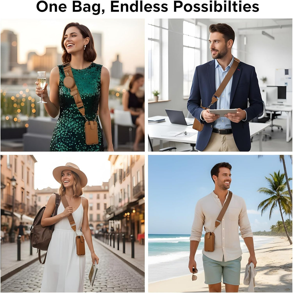 Black Crossbody Phone Bag with Adjustable Strap and Coin Pouch – Stylish PU Leather Shoulder Purse for Everyday Use
