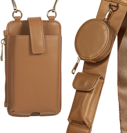 Black Crossbody Phone Bag with Adjustable Strap and Coin Pouch – Stylish PU Leather Shoulder Purse for Everyday Use