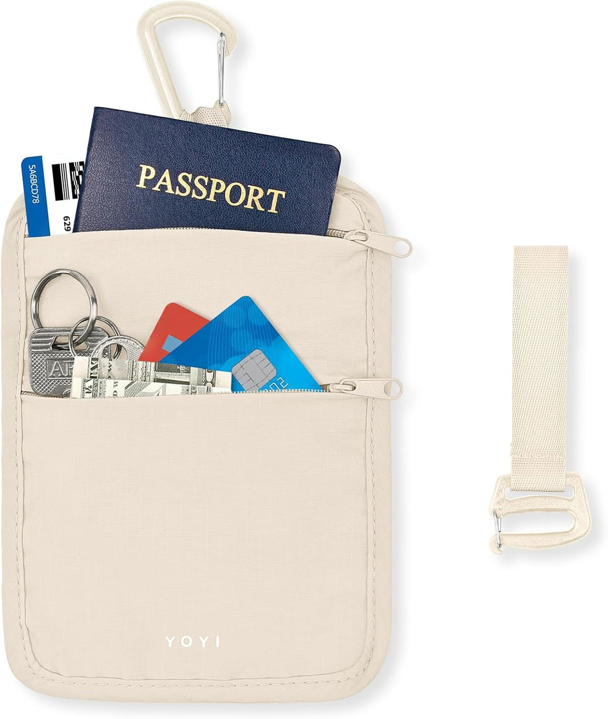 Anti-Theft Belt Waist Travel Wallet Hidden Passport 3-Zone Clip Carabiner