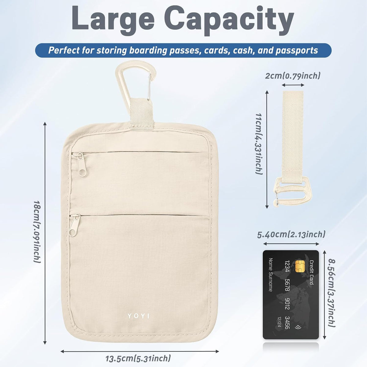 Anti-Theft Belt Waist Travel Wallet Hidden Passport 3-Zone Clip Carabiner