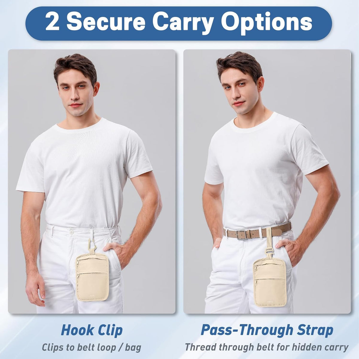 Anti-Theft Belt Waist Travel Wallet Hidden Passport 3-Zone Clip Carabiner