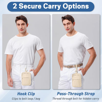 Anti-Theft Belt Waist Travel Wallet Hidden Passport 3-Zone Clip Carabiner