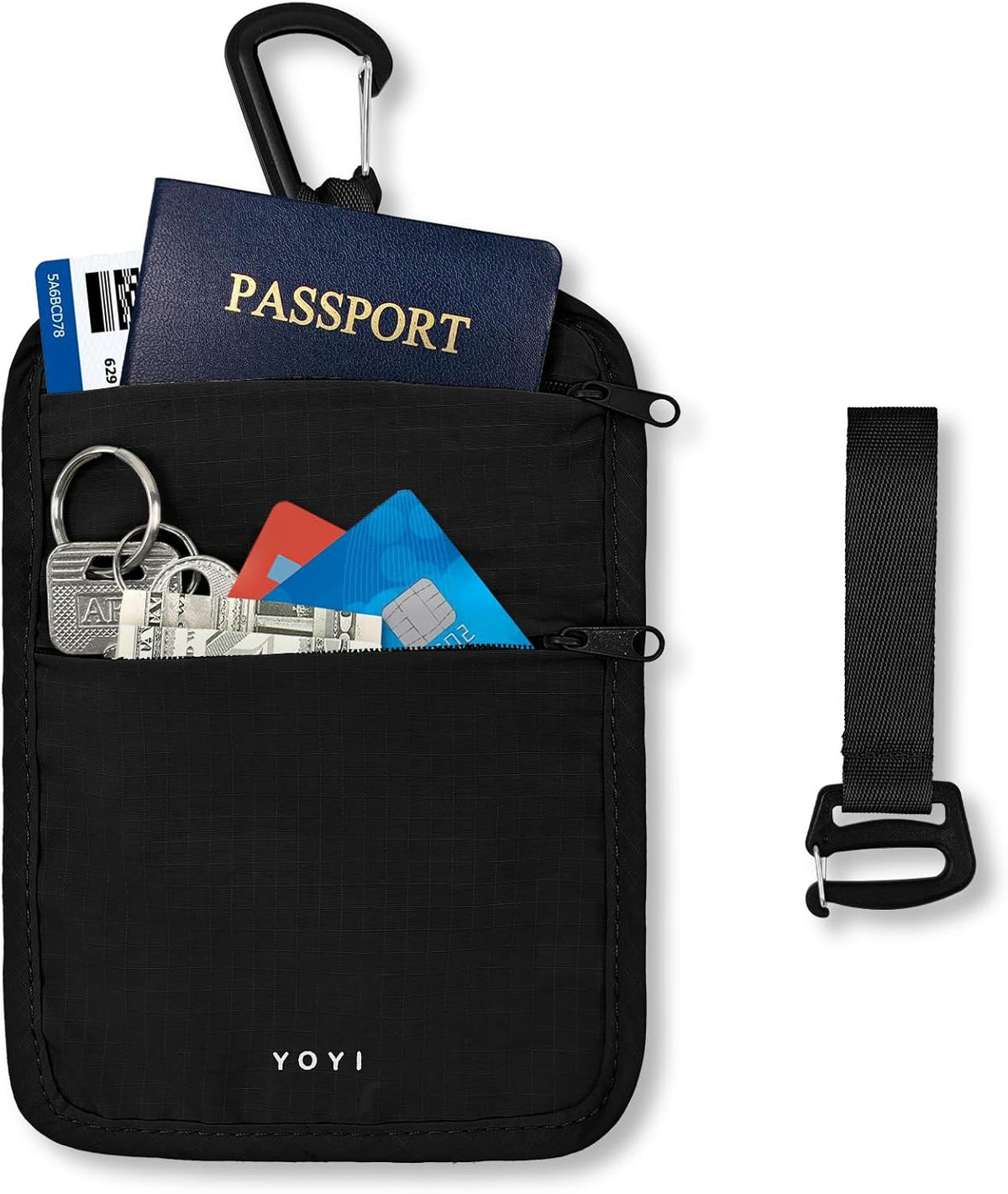 Anti-Theft Belt Waist Travel Wallet Hidden Passport 3-Zone Clip Carabiner