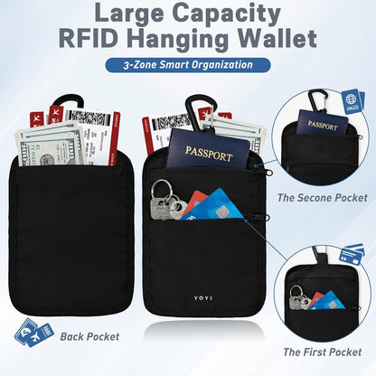 Anti-Theft Belt Waist Travel Wallet Hidden Passport 3-Zone Clip Carabiner
