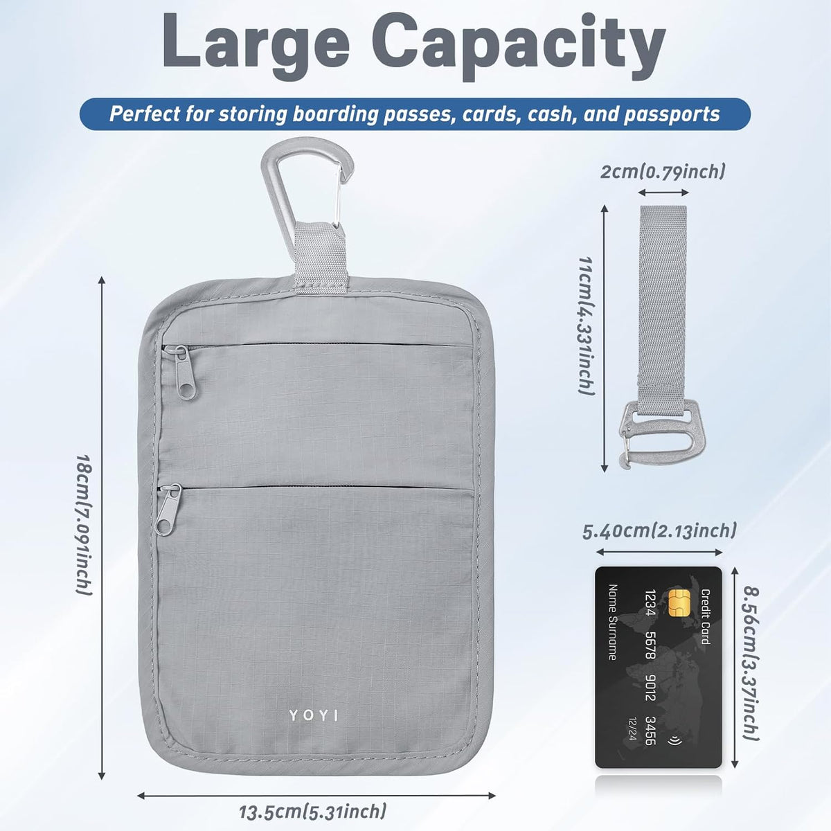 Anti-Theft Belt Waist Travel Wallet Hidden Passport 3-Zone Clip Carabiner
