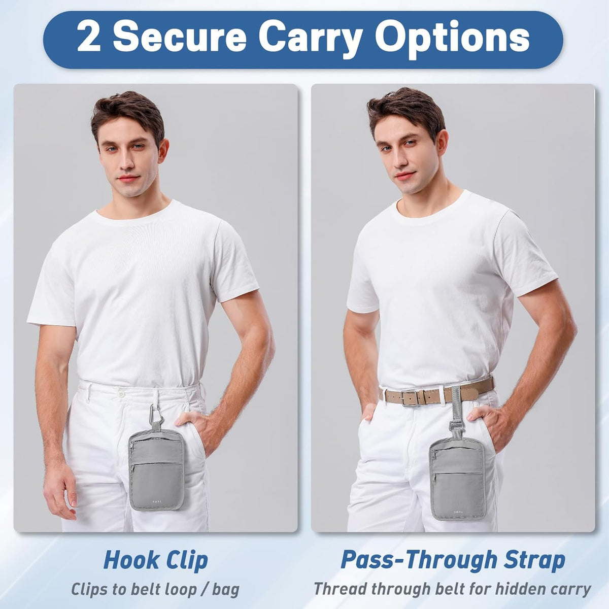 Anti-Theft Belt Waist Travel Wallet Hidden Passport 3-Zone Clip Carabiner