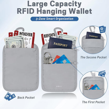 Anti-Theft Belt Waist Travel Wallet Hidden Passport 3-Zone Clip Carabiner