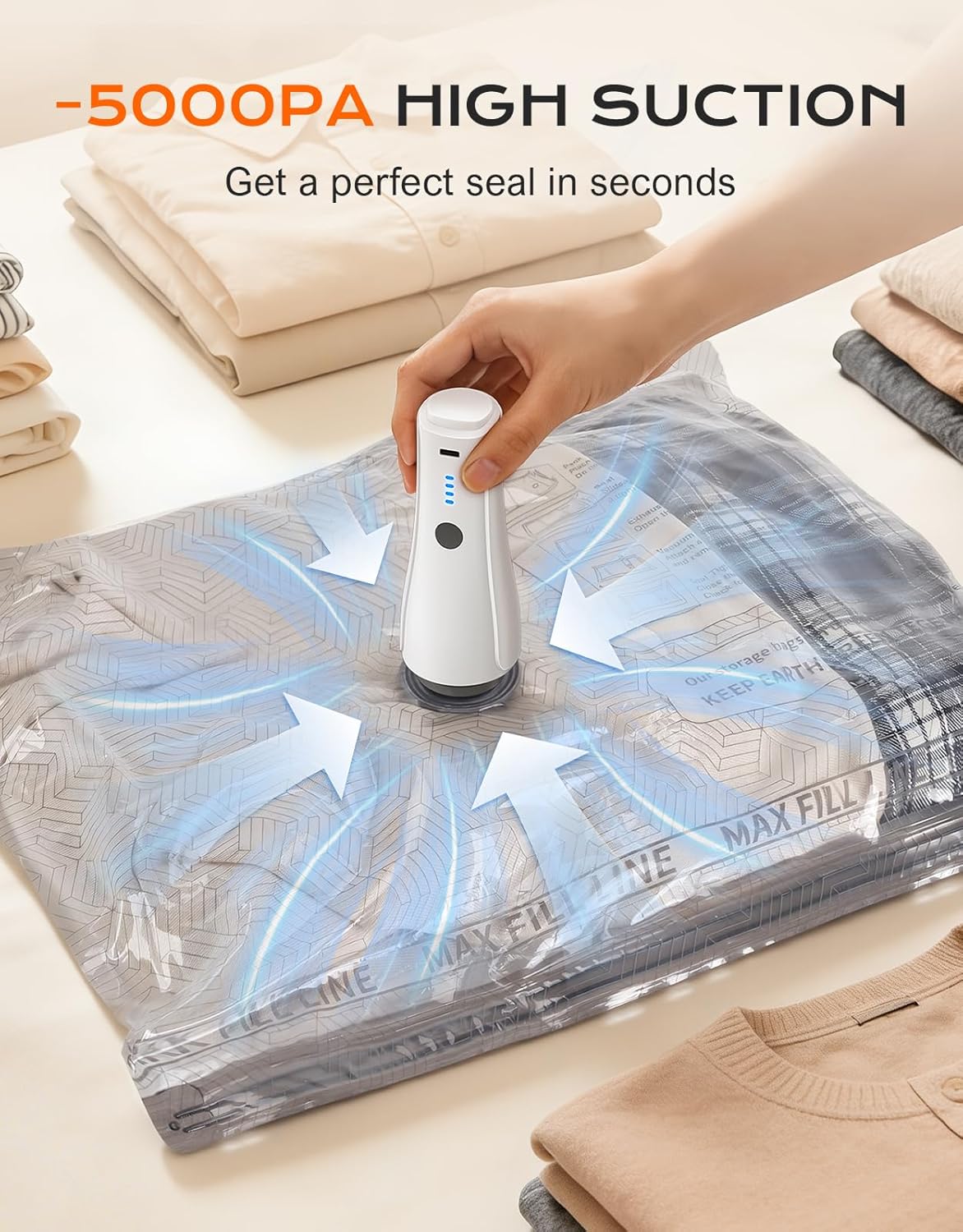 15 Pack Portable Vacuum Storage Bags for Travel with Rechargeable Electric Pump, Carry-on Size Compression Packing Bags for Clothing, Blankets, Space Saver for Luggage and Suitcase