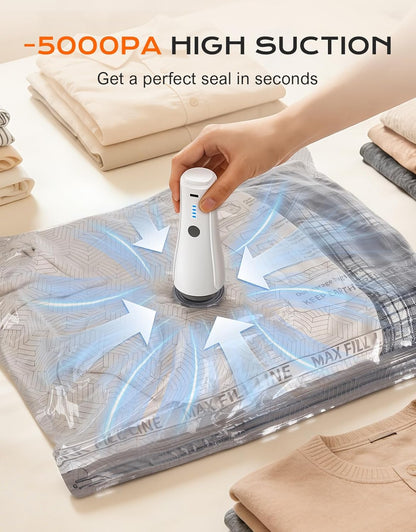 15 Pack Portable Vacuum Storage Bags for Travel with Rechargeable Electric Pump, Carry-on Size Compression Packing Bags for Clothing, Blankets, Space Saver for Luggage and Suitcase