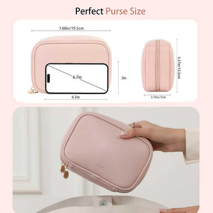 Small Makeup Bag for Purse,Cosmetic Bag Organizer for Women,Waterproof PU Leather Make Up Pouch Toiletry Bag with Pockets,Portable Makeup Case for Travel Accessories&Accessories(Pink)