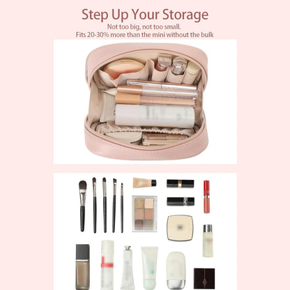 Small Makeup Bag for Purse,Cosmetic Bag Organizer for Women,Waterproof PU Leather Make Up Pouch Toiletry Bag with Pockets,Portable Makeup Case for Travel Accessories&Accessories(Pink)
