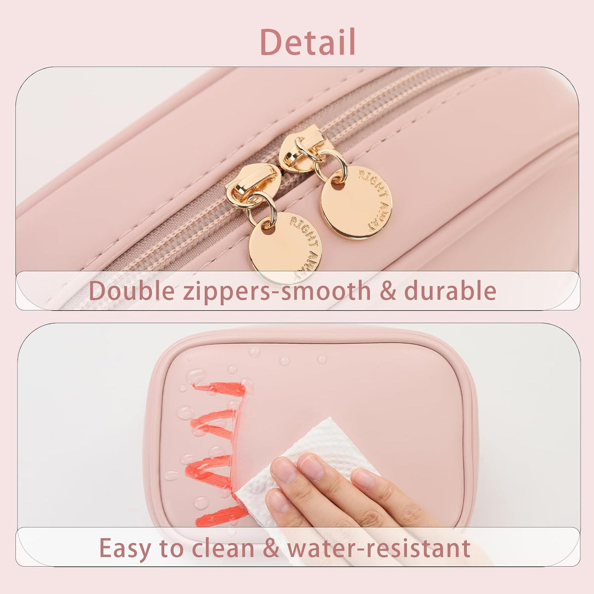 Small Makeup Bag for Purse,Cosmetic Bag Organizer for Women,Waterproof PU Leather Make Up Pouch Toiletry Bag with Pockets,Portable Makeup Case for Travel Accessories&Accessories(Pink)