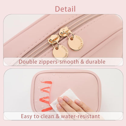 Small Makeup Bag for Purse,Cosmetic Bag Organizer for Women,Waterproof PU Leather Make Up Pouch Toiletry Bag with Pockets,Portable Makeup Case for Travel Accessories&Accessories(Pink)