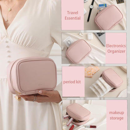 Small Makeup Bag for Purse,Cosmetic Bag Organizer for Women,Waterproof PU Leather Make Up Pouch Toiletry Bag with Pockets,Portable Makeup Case for Travel Accessories&Accessories(Pink)