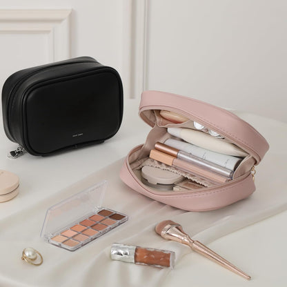 Small Makeup Bag for Purse,Cosmetic Bag Organizer for Women,Waterproof PU Leather Make Up Pouch Toiletry Bag with Pockets,Portable Makeup Case for Travel Accessories&Accessories(Pink)