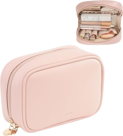 Small Makeup Bag for Purse,Cosmetic Bag Organizer for Women,Waterproof PU Leather Make Up Pouch Toiletry Bag with Pockets,Portable Makeup Case for Travel Accessories&Accessories(Pink)