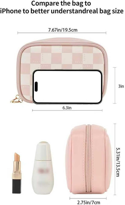 Small Makeup Bag for Purse,Cosmetic Bag Organizer for Women,Waterproof PU Leather Make Up Pouch Toiletry Bag with Pockets,Portable Makeup Case for Travel Accessories&Accessories(Pink)