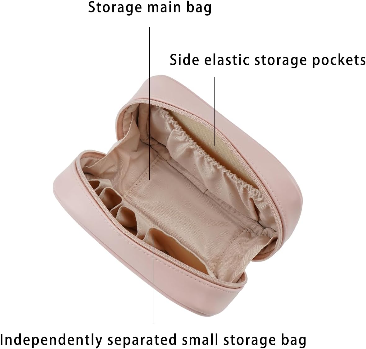 Small Makeup Bag for Purse,Cosmetic Bag Organizer for Women,Waterproof PU Leather Make Up Pouch Toiletry Bag with Pockets,Portable Makeup Case for Travel Accessories&Accessories(Pink)